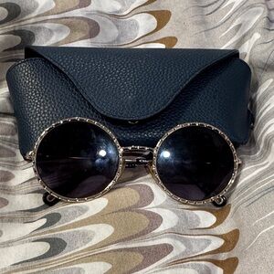Chloe Black and Gold Round Sunglasses